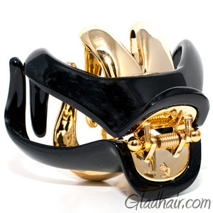 Black Octopus Shaped Plastic Hair Claw with Gold Teeth