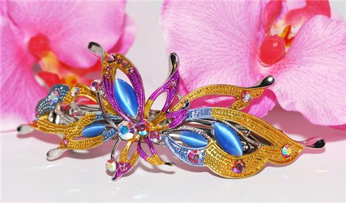Colorful Butterfly Automatic Barrette with Swarovski Crystals
