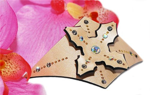 Cream Automatic Ponytail Holder with Crystal Rhinestones