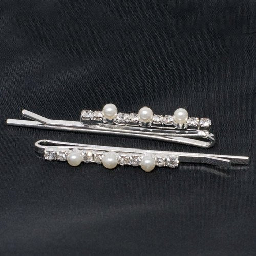 Crystal and Pearl Hair Grips - Pair