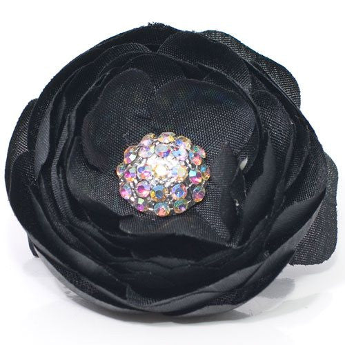 Fabric Flower with Rhinestone Center on Beak Clip - 1 piece