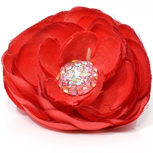 Fabric Flower with Rhinestone Center on Beak Clip - 1 piece