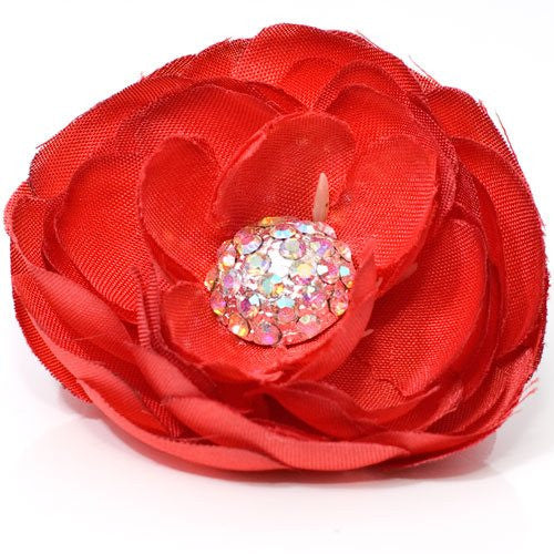 Fabric Flower with Rhinestone Center on Beak Clip - 1 piece