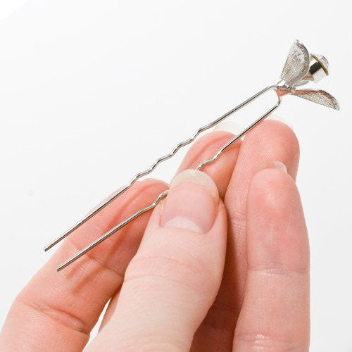 Flower Style with Crystal Center Hair Pins - Pair