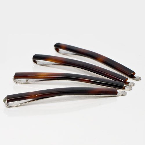 French Tortoise Shell Bobby Pins with Metal Clasps - Pack of 4