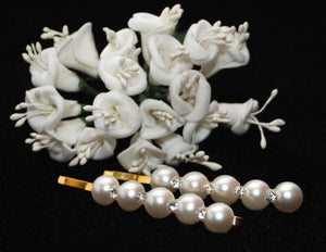 Gilt Grip with Pearl and Crystal Stones - Pair
