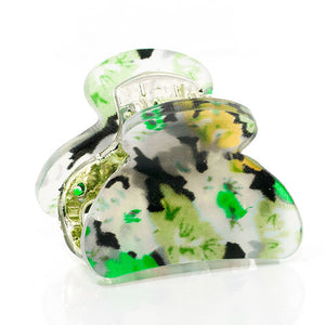 Green Floral Print Mini Acrylic Plastic Claw - Pair