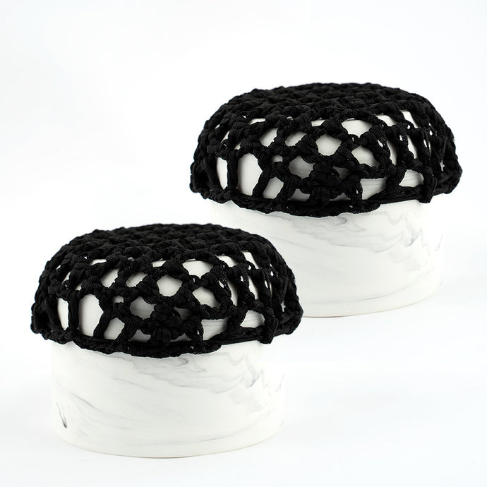 Shiny Knotted Black Ribbon Bun Net - Pair