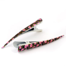 Load image into Gallery viewer, Large Metal Floral Beak Clip with Pink Flowers - Pair