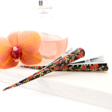 Load image into Gallery viewer, Large Metal Floral Beak Clip with Red Flowers - Pair