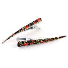Load image into Gallery viewer, Large Metal Floral Beak Clip with Red Flowers - Pair