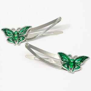 Epoxy Green Butterfly Shaped Metal Sleepies - Pair