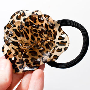 Animal Print Acrylic Rose Scrunchie with Crystals