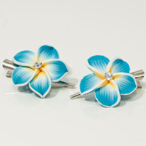 Fimo Flower on Silver Beak Clip - Pair