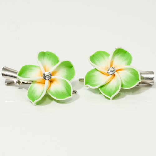 Fimo Flower on Silver Beak Clip - Pair