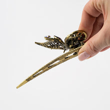 Load image into Gallery viewer, Vintage Gilt Metal Clip with Colored Butterfly Decoration and Colored Stones