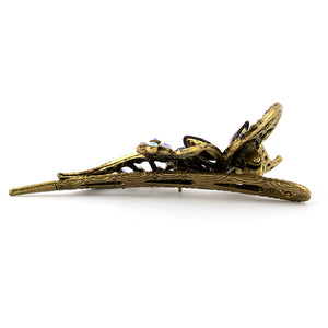 Vintage Gilt Metal Clip with Colored Butterfly Decoration and Colored Stones