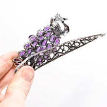 Load image into Gallery viewer, Vintage Silver Forked Beak Clip with Peacock Design Colored Stones