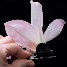 Load image into Gallery viewer, Large Colored Orchid Flower on Forked Metal Clip