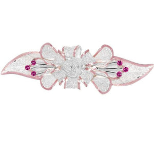 Mesh Bow Swarovski Crystal Barrette in Silver and Light Pink