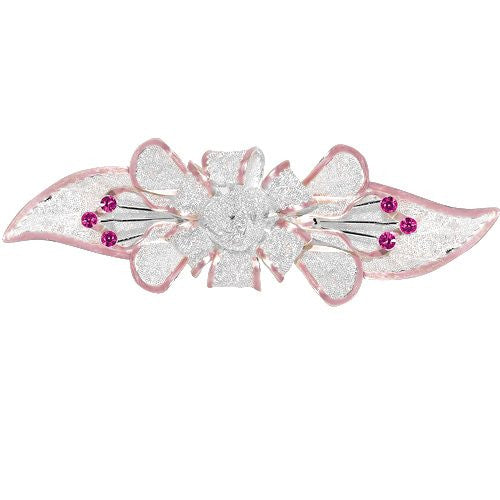 Mesh Bow Swarovski Crystal Barrette in Silver and Light Pink