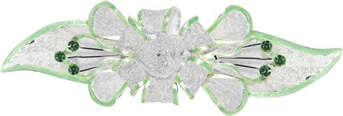 Mesh Bow Swarovski Crystal Barrette in Silver and Light Green