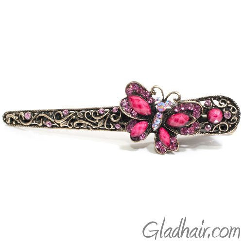 Metal Butterfly Style Beak Clip with Crystals