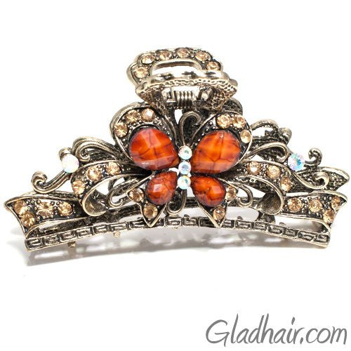 Metal Butterfly Style Hair Claw with Crystals
