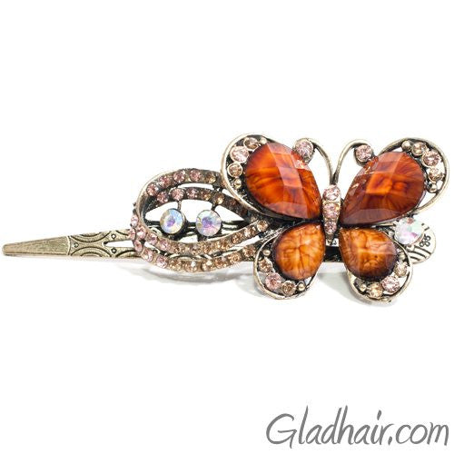 Metal Large Butterfly Style Beak Clip with Crystals