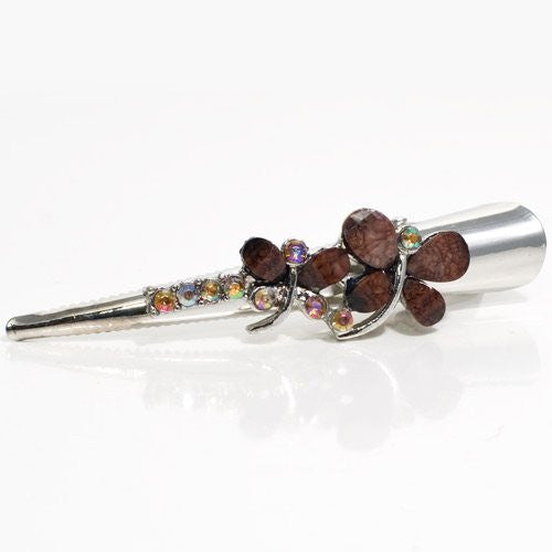 Metal Silver Beak Clip with Crystal Butterfly Design - 1 piece
