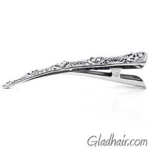Metal Silver Cut Out Beak Clip with Crystals - 1 Piece