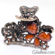 Load image into Gallery viewer, Metal Two Butterflies Style Hair Claw with Crystals