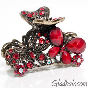 Metal Two Butterflies Style Hair Claw with Crystals