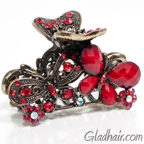 Metal Two Butterflies Style Hair Claw with Crystals
