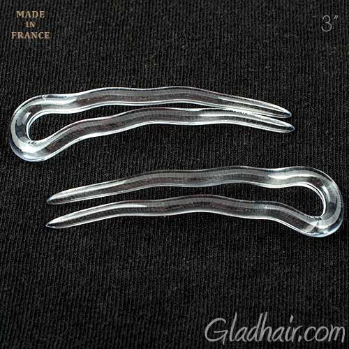 Small French Crink Clear Hair Pins - Pair