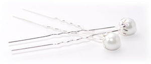 Hairpins with Large White Pearls - Pair