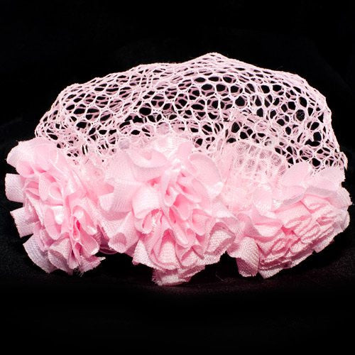 Pink Mesh Bun Net with Pink Rosettes