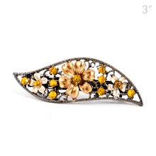 Load image into Gallery viewer, Small Vintage Metal Barrette with Gold Flowers and Crystals