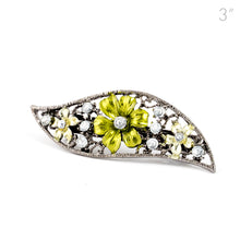 Load image into Gallery viewer, Small Vintage Metal Barrette with Green Flowers and Crystals