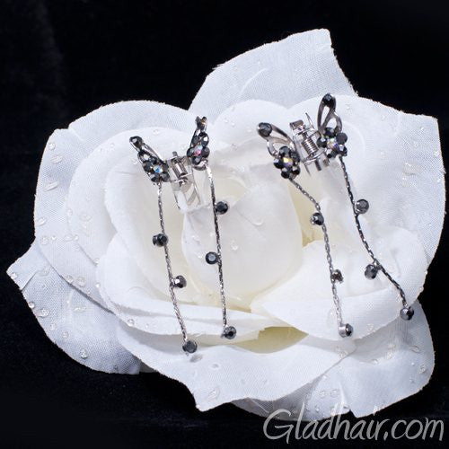 Silver Butterfly Mini Clamps with Trailing Droppers - pair