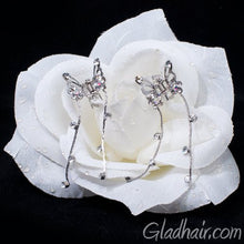 Load image into Gallery viewer, Silver Butterfly Mini Clamps with Trailing Droppers - pair
