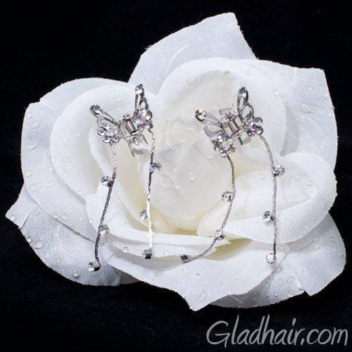 Silver Butterfly Mini Clamps with Trailing Droppers - pair