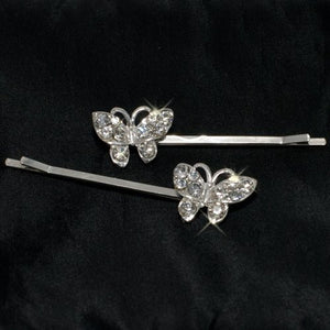 Silver Crystal Butterfly Grips - Pair