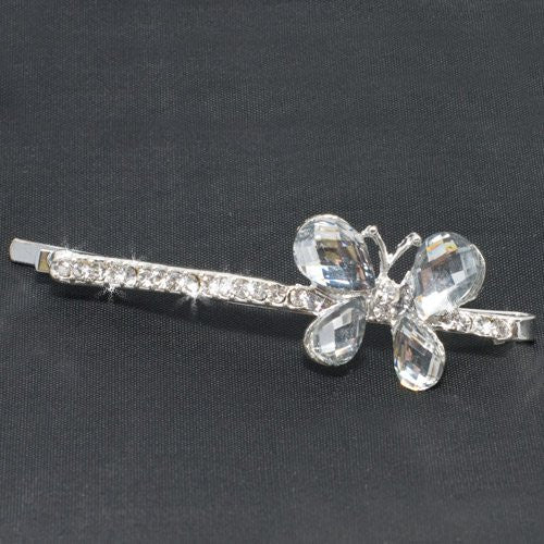 Silver Diamante Butterfly Grip - 1 piece 