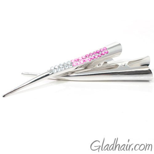 Silver Flamingo Beak Clip with Two Lines of Decoration - Pair