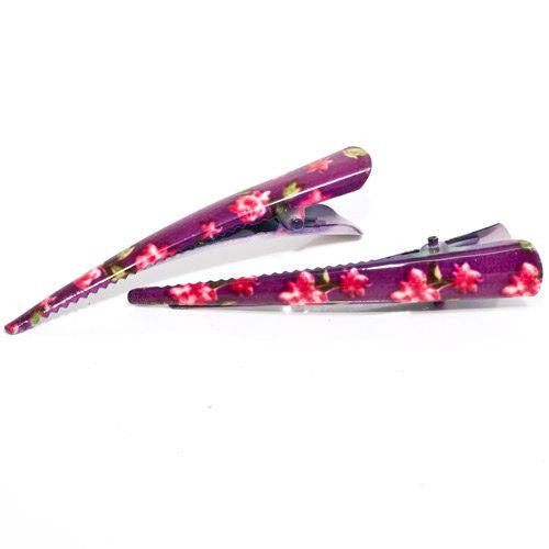 Small Beak Clip Colored Floral - Pair