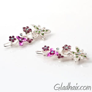 Swarovski Butterfly and Flower Barrette - Pair 