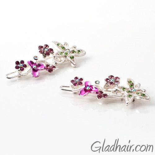 Swarovski Butterfly and Flower Barrette - Pair 