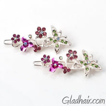 Load image into Gallery viewer, Swarovski Butterfly and Flower Barrette - Pair 