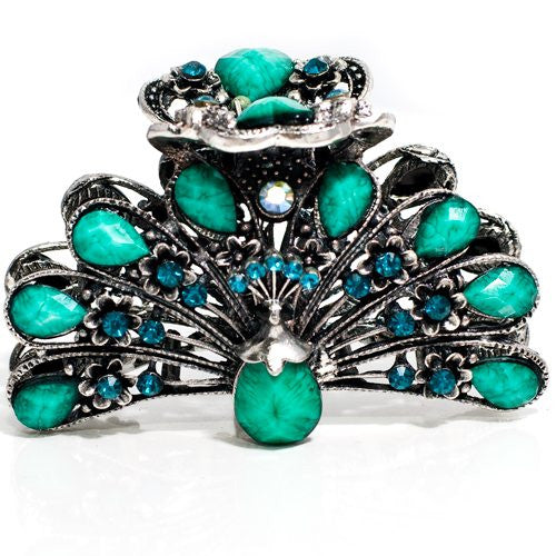 Vintage Bird Shaped Metal Claw with Green Stones and Crystals